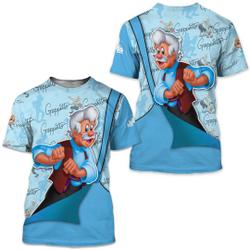 Geppetto Pinocchio Blue Button Overalls Patterns Disney Outfits Unisex Casual T-shirts 3D Meaningful Gift For Family Gift For Boyfriend Valentine Gift