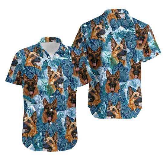 German Shepherd Blue Hawaiian Shirt Gift For Your Girlfriend Boyfriend Gift For Love Gift For Friend Best Valentine Present Holiday Gift