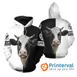 GLN Cow Portrait Black and White 3D All Over Printed Pullover Hoodie
