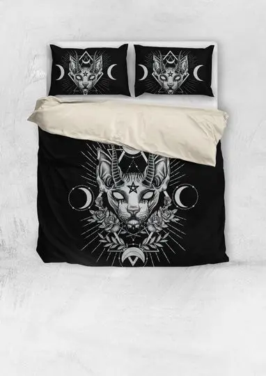 Gothic Occult Black Cat Unique Sphinx Style 3 Piece Bedding Set Gift For Your Girlfriend Boyfriend Gift For Love Gift For Friend Best Valentine Present Holiday Gift