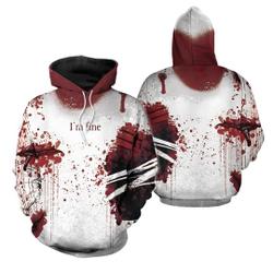 Graphic Blood Stain I'm Fine Digital 3D All Over Print Hoodie