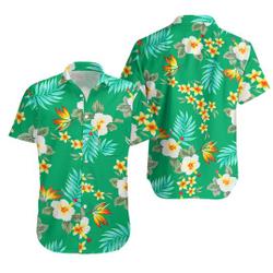 Green Hibiscus Floral Hawaiian Shirt Gift For Your Girlfriend Boyfriend Gift For Love Gift For Friend Best Valentine Present Holiday Gift