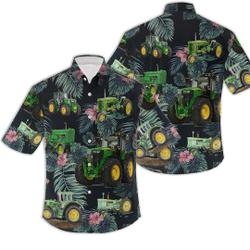 Green Tractor Leaf Tropical Hawaii Shirt Gift For Your Girlfriend Boyfriend Gift For Love Gift For Friend Best Valentine Present Holiday Gift