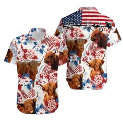 Highland Cattle Lovers American Flag Hawaiian Shirt Gift For Your Girlfriend Boyfriend Gift For Love Gift For Friend Best Valentine Present Holiday Gift