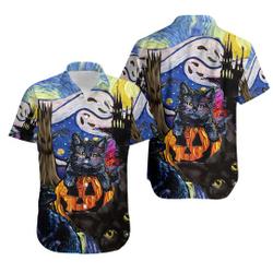 Black Cat Starry Night Hawaiian Shirt Gift For Your Girlfriend Boyfriend Gift For Love Gift For Friend Best Valentine Present Holiday Gift