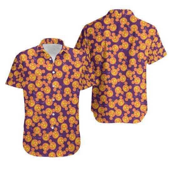 Halloween Mickey pumpkin short sleeved button down shirt Gift For Your Girlfriend Boyfriend Gift For Love Gift For Friend Best Valentine Present Holiday Gift