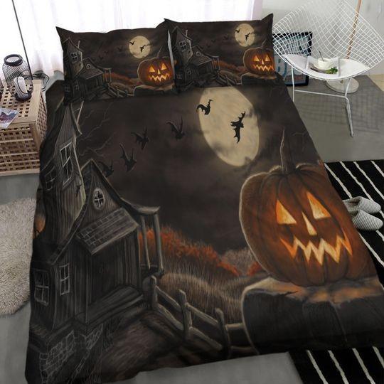 Haunted house pumpkin halloween bedding Set Gift For Your Girlfriend Boyfriend Gift For Love Gift For Friend Best Valentine Present Holiday Gift