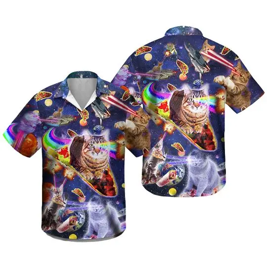 Cats Ride Food in Space Hawaiian Shirt Gift For Your Girlfriend Boyfriend Gift For Love Gift For Friend Best Valentine Present Holiday Gift