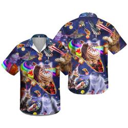 Cats Ride Food in Space Hawaiian Shirt Gift For Your Girlfriend Boyfriend Gift For Love Gift For Friend Best Valentine Present Holiday Gift