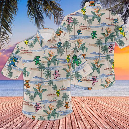 Hawaiian Shirt For Men Grateful Dead Dancing Bears Colors 3D Summer Hawaii Shirt Gift For Your Girlfriend Boyfriend Gift For Love Gift For Friend Best Valentine Present Holiday Gift