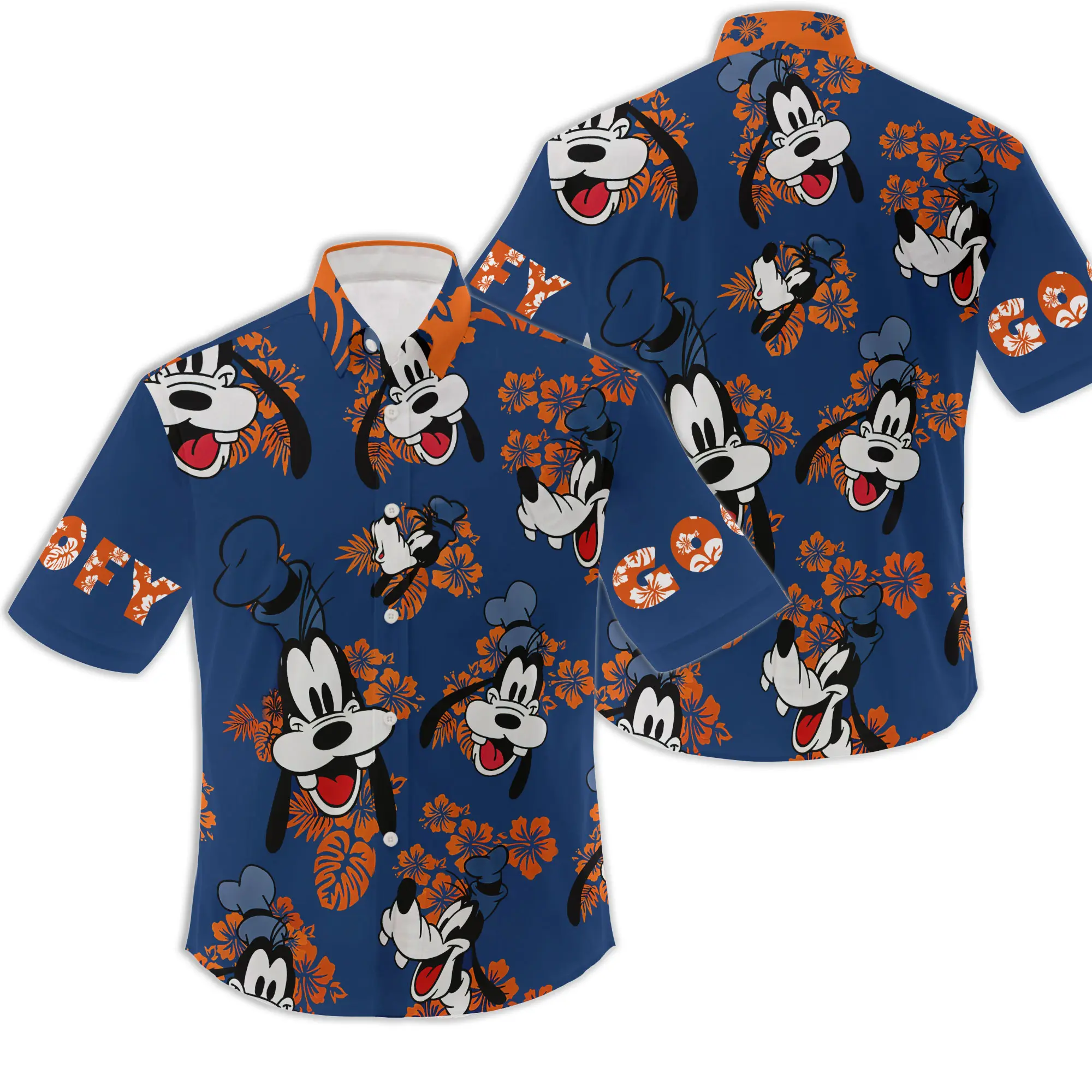 Goofy Dog Logo Head Blue Orange Summer Tropical Disney Hawaiian Shirt Gift For Your Girlfriend Boyfriend Gift For Love Gift For Friend Best Valentine Present Holiday Gift