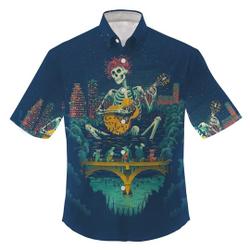 3D Grateful Dead Tropical Hawaiian Shirt, Aloha Shirt, Skull and Dancing Bears Button Up Shirt For Fans, Grateful Dead Aloha Shirt for Fans