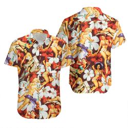 Hawaiian shirt / Hawaian shirts "Flower Girls (red)" Gift For Your Girlfriend Boyfriend Gift For Love Gift For Friend Best Valentine Present Holiday Gift