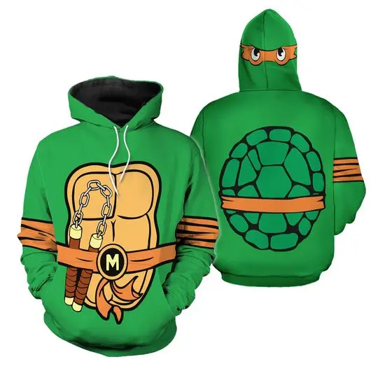 Michelangelo Turtle 3D Full Over Print Hoodie, Halloween Costume Ninja Turtle 3D Hoodie