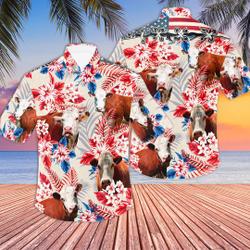 Hereford Cow American Flag Floral Tropical Hawaiian Shirt Gift For Your Girlfriend Boyfriend Gift For Love Gift For Friend Best Valentine Present Holiday Gift