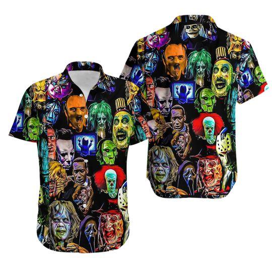 Horror Movie Hawaiian Shirt, Horror Character Hawaiian Tee Gift For Your Girlfriend Boyfriend Gift For Love Gift For Friend Best Valentine Present Holiday Gift