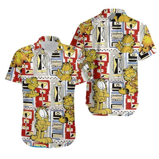 Hot Garfield Cotton Hawaiian Shirt Gift For Your Girlfriend Boyfriend Gift For Love Gift For Friend Best Valentine Present Holiday Gift