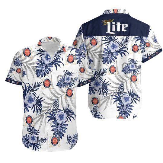 HOT Summer 2022 Tropical Flowers Miller Lite Button Hawaii Shirt Gift For Your Girlfriend Boyfriend Gift For Love Gift For Friend Best Valentine Present Holiday Gift