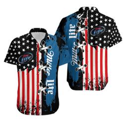 HOT Summer 2022 USA Flag Miller Lite Hawaiian Shirt Gift For Your Girlfriend Boyfriend Gift For Love Gift For Friend Best Valentine Present Holiday Gift