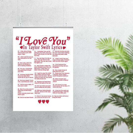 I Love You In Taylor Lyrics Poster Meaningful Gift For Family Gift For Boyfriend Valentine Gift Birthday Gift Holiday Gift