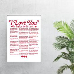 I Love You In Taylor Lyrics Poster Meaningful Gift For Family Gift For Boyfriend Valentine Gift Birthday Gift Holiday Gift
