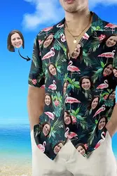 Men's All Over Print Hawaiian Shirt with Face, Custom photo Flamingo Shirts Gift For Your Girlfriend Boyfriend Gift For Love Gift For Friend Best Valentine Present Holiday Gift