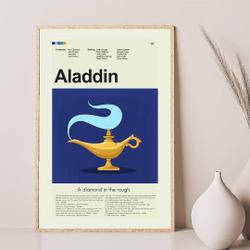 Mid Century Modern Aladdin Movie Poster, Retro Movie , Modern Vintage Movie Posters Meaningful Gift For Family Gift For Boyfriend Valentine Gift Birthday Gift Holiday Gift