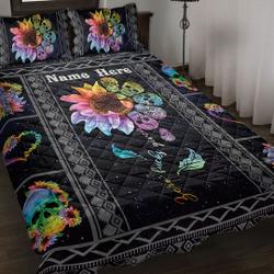 Custom Skull Zero Given Rainbow Sunflower Boho Pattern Personalized Name Bedding Set Gift For Your Girlfriend Boyfriend Gift For Love Gift For Friend Best Valentine Present Holiday Gift