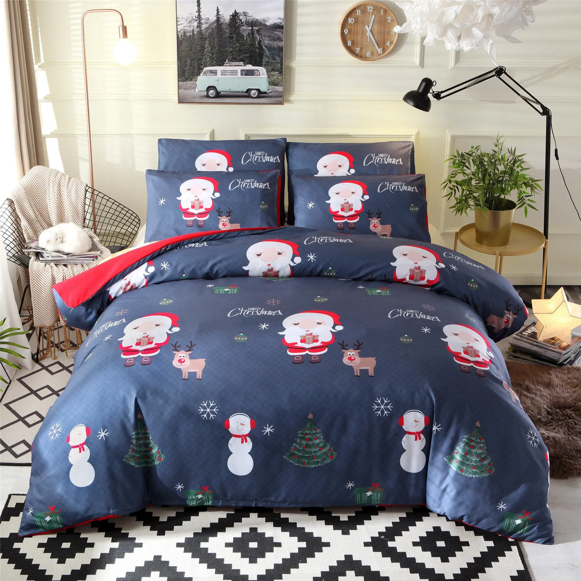 Navy Blue Christmas Duvet Cover Set Pillowcases Santa Claus Bedding Set Gift For Your Girlfriend Boyfriend Gift For Love Gift For Friend Best Valentine Present Holiday Gift