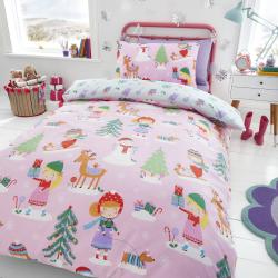 HLC Kids Girls Festive Christmas Tree Ice Skating Sausage Bedding Set Gift For Your Girlfriend Boyfriend Gift For Love Gift For Friend Best Valentine Present Holiday Gift