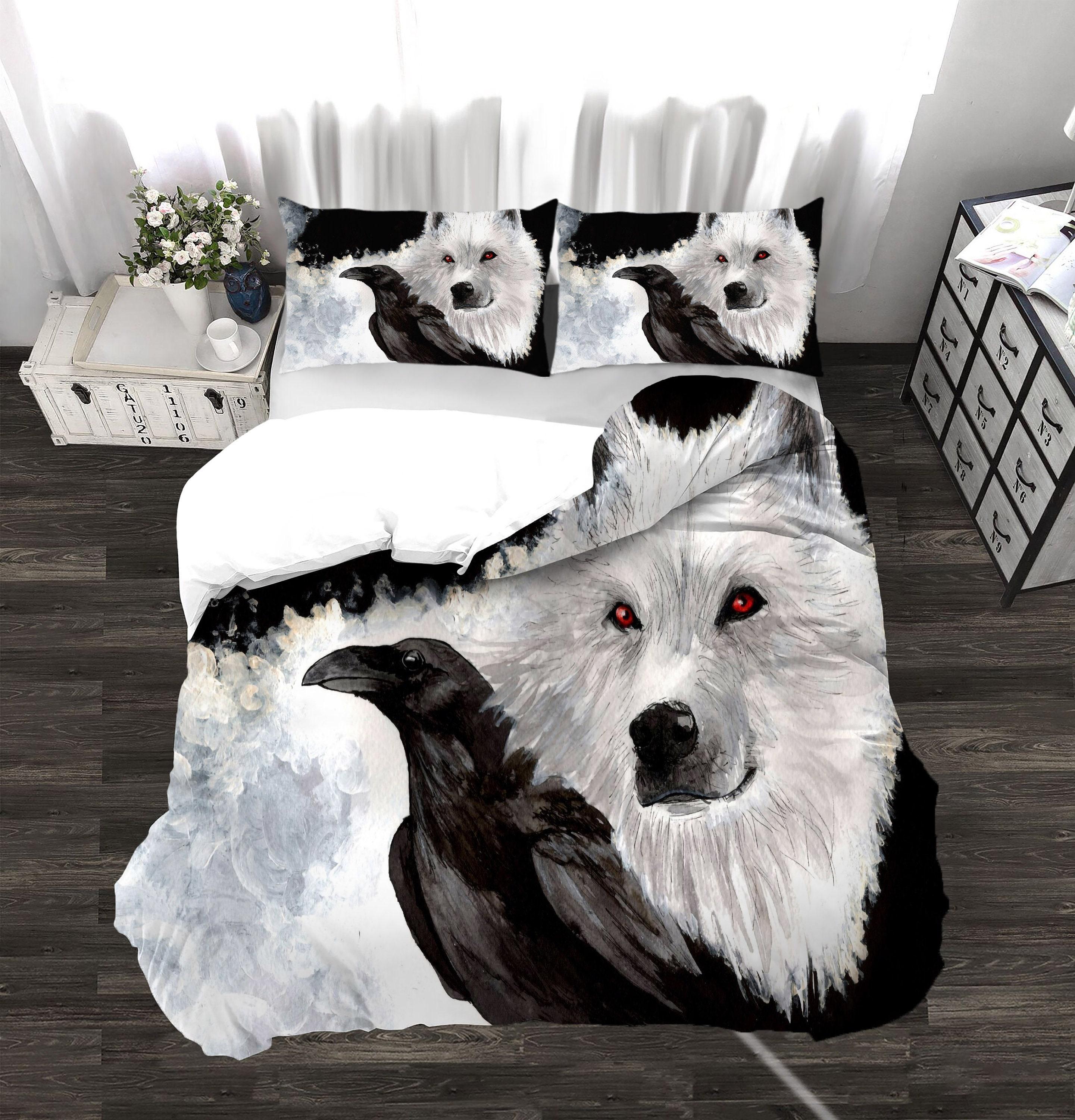 Howling Wolf Black Duvet Cover 3 Piece Wolf Silhouette and Moon Bedding Set Gift For Your Girlfriend Boyfriend Gift For Love Gift For Friend Best Valentine Present Holiday Gift