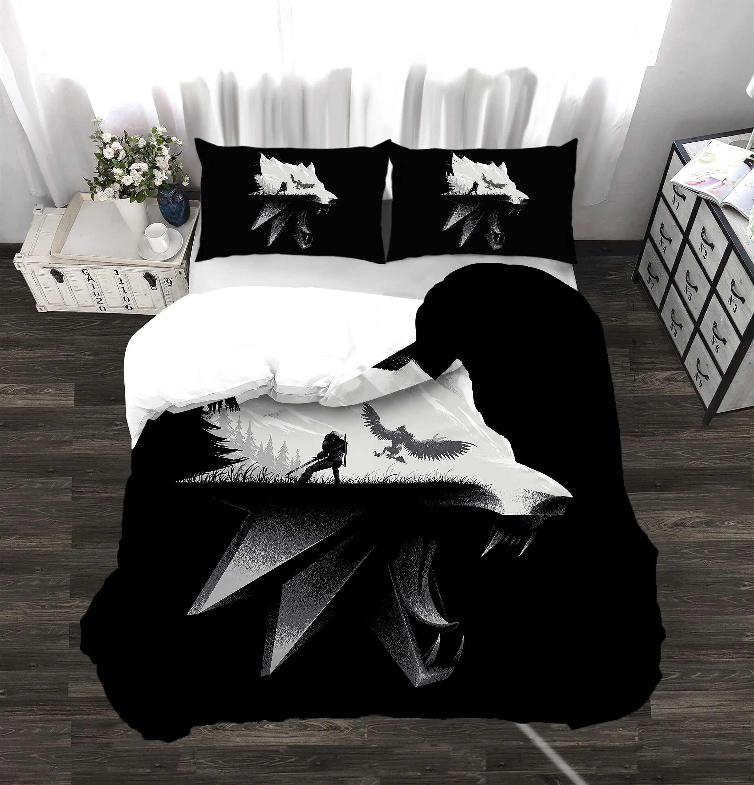 3D Wolf Duvet Cover Kids Moon and Trees Print Bedding Set Gift For Your Girlfriend Boyfriend Gift For Love Gift For Friend Best Valentine Present Holiday Gift