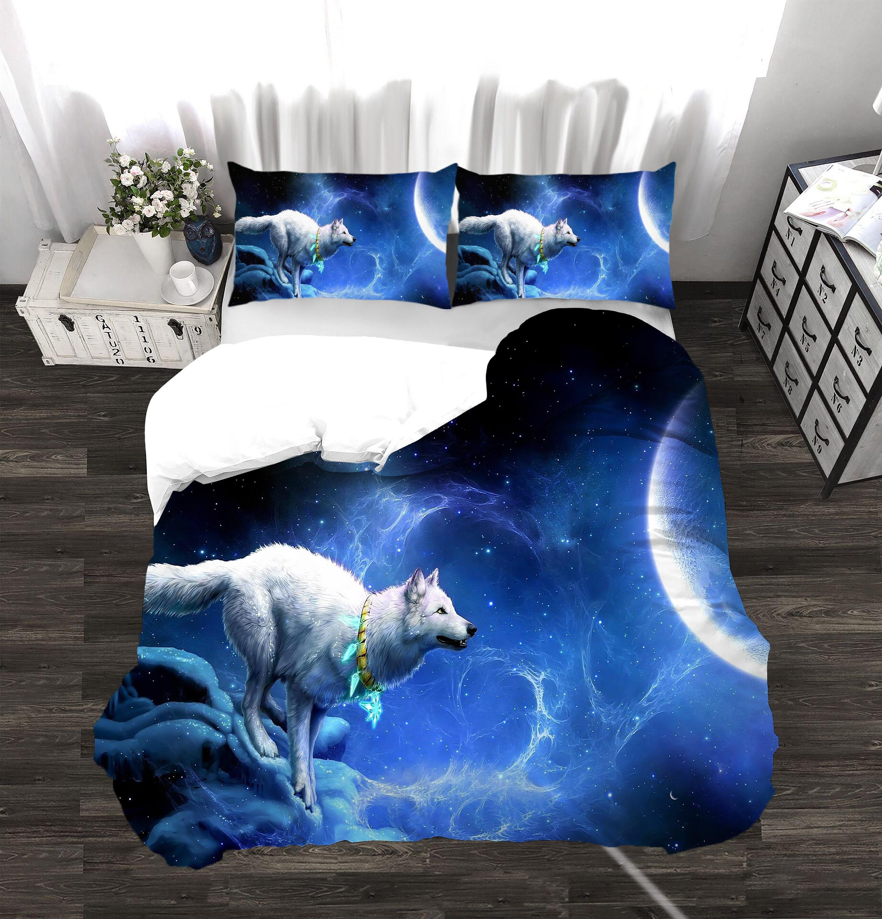 Wolf Duvet Cover Wild Animal Bedding Winter Wolf in Forest Bedding Set Gift For Your Girlfriend Boyfriend Gift For Love Gift For Friend Best Valentine Present Holiday Gift