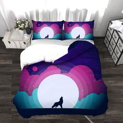 Moon Duvet Cover Set, Northern Imagery with Aurora Borealis Wolf Bedding Set Gift For Your Girlfriend Boyfriend Gift For Love Gift For Friend Best Valentine Present Holiday Gift
