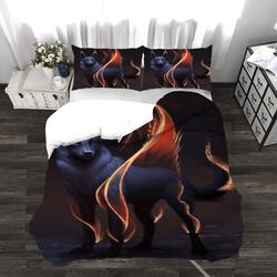Fantasy Duvet Cover Set, Surreal Werewolf with Electric Eyes in Full Moon Bedding Set Gift For Your Girlfriend Boyfriend Gift For Love Gift For Friend Best Valentine Present Holiday Gift