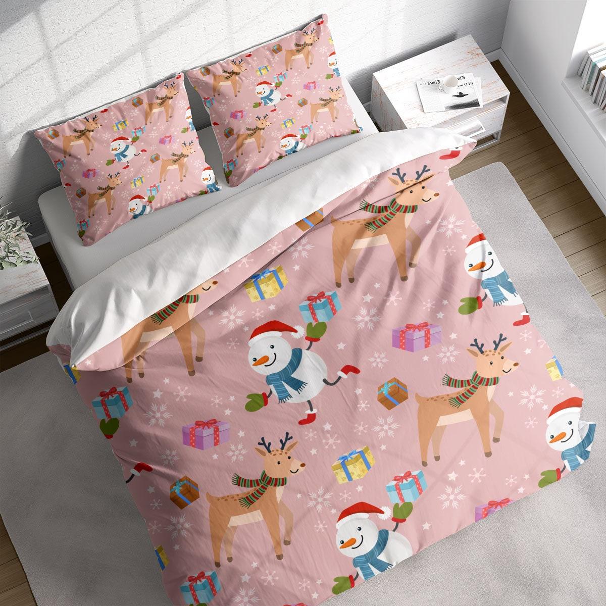 Snowman Reindeer Christmas Bedding Set Gift For Your Girlfriend Boyfriend Gift For Love Gift For Friend Best Valentine Present Holiday Gift