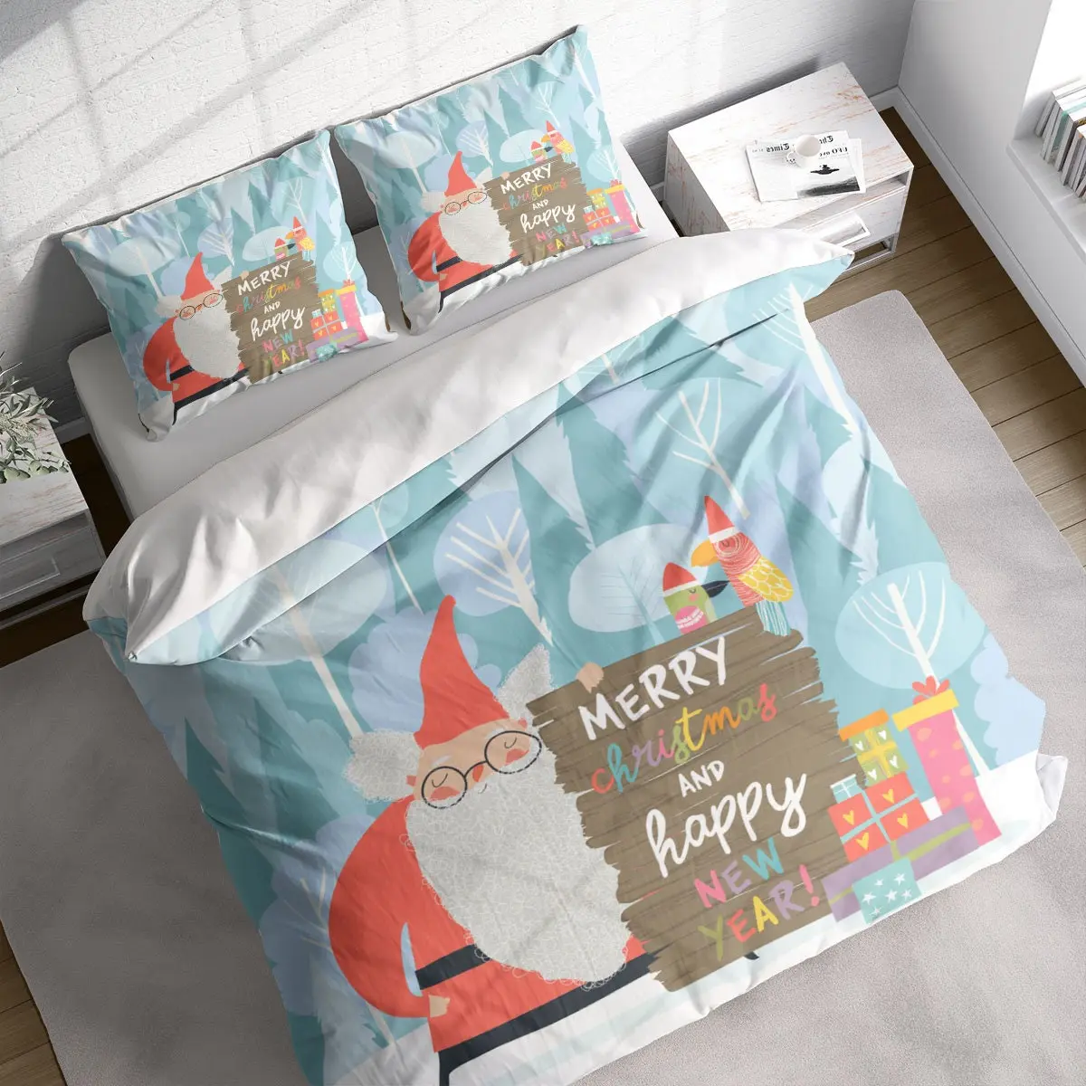 Parrot Santa Gift Christmas Bedding Set Gift For Your Girlfriend Boyfriend Gift For Love Gift For Friend Best Valentine Present Holiday Gift