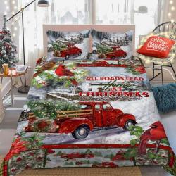 At Christmas All Roads Lead Home Christmas Quilts Bedding Set Gift For Your Girlfriend Boyfriend Gift For Love Gift For Friend Best Valentine Present Holiday Gift