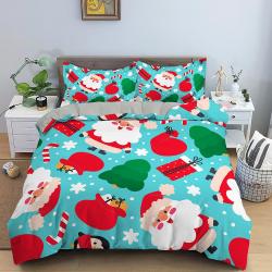Cyan cute Santa Claus Bedding Set Gift For Your Girlfriend Boyfriend Gift For Love Gift For Friend Best Valentine Present Holiday Gift