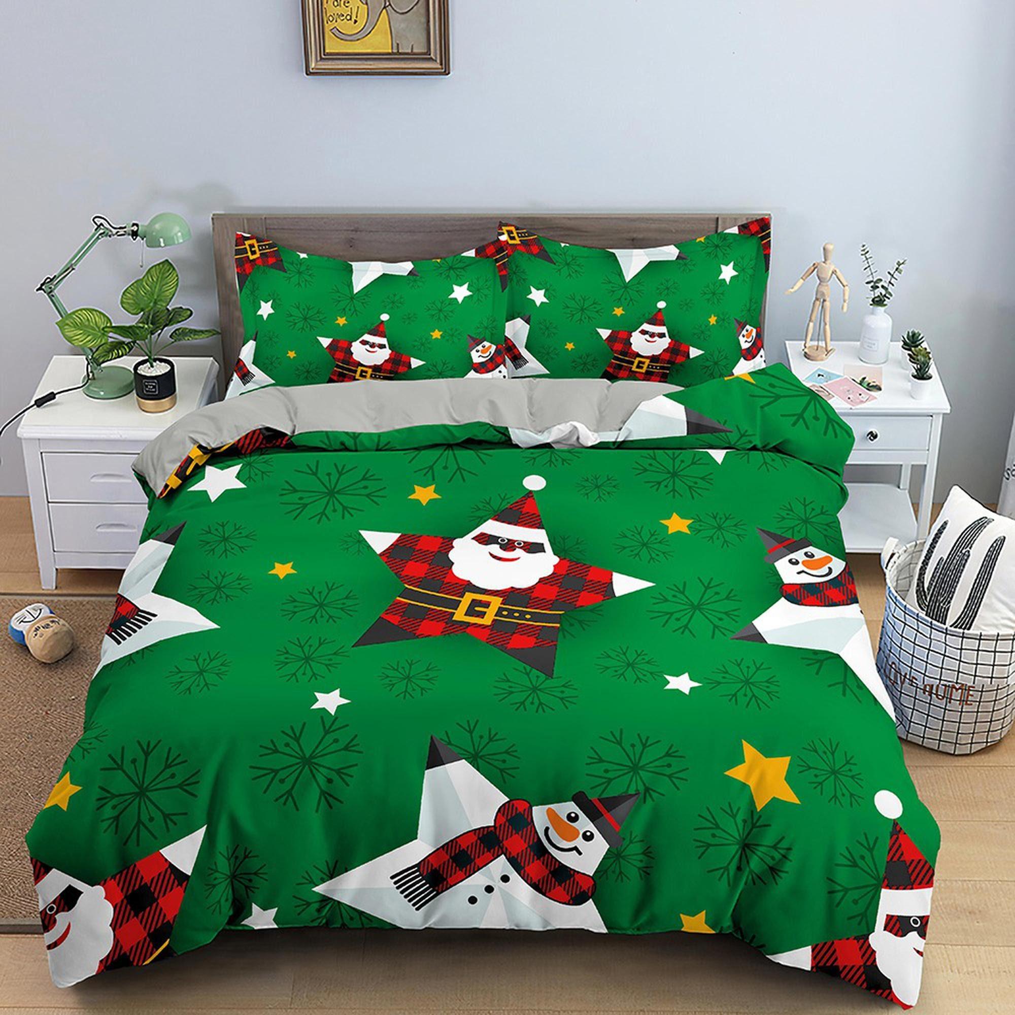Star snowman and Santa Claus green Bedding Set Gift For Your Girlfriend Boyfriend Gift For Love Gift For Friend Best Valentine Present Holiday Gift