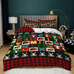 Colorful alphabet red plaid Bedding Set Gift For Your Girlfriend Boyfriend Gift For Love Gift For Friend Best Valentine Present Holiday Gift