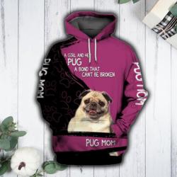 Unisex Pink Pug Mom Sweatshirt Hoodie, Pink Pug Mom Hoodie, Pink Pug Mom