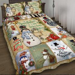 Snowlakes Are Kissing From Heaven Snowman Merry Christmas Quilt Bedding Set Gift For Your Girlfriend Boyfriend Gift For Love Gift For Friend Best Valentine Present Holiday Gift