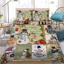 Snowlakes are kissing from Heaven Snowman Merry Christmas Quilt Bedding Set Gift For Your Girlfriend Boyfriend Gift For Love Gift For Friend Best Valentine Present Holiday Gift