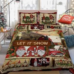 Let It Snow Gnome Christmas Quilt bed set, Merry Christmas Quilt Bedding Set Gift For Your Girlfriend Boyfriend Gift For Love Gift For Friend Best Valentine Present Holiday Gift