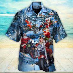 Christmas Driving Motorcycle With Santa In Town Hawaiian Shirt Gift For Your Girlfriend Boyfriend Gift For Love Gift For Friend Best Valentine Present Holiday Gift