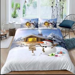 Merry Christmas Bedding Set Snowman and Gift Box for Noen Bedding Set Gift For Your Girlfriend Boyfriend Gift For Love Gift For Friend Best Valentine Present Holiday Gift