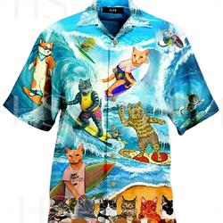 Cat Surfing Hawaii Shirts, Cat Lover Surfer Beach, Button Up Gift For Your Girlfriend Boyfriend Gift For Love Gift For Friend Best Valentine Present Holiday Gift