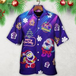 Christmas Santa Neon Light Xmas Hawaiian Shirt Gift For Your Girlfriend Boyfriend Gift For Love Gift For Friend Best Valentine Present Holiday Gift
