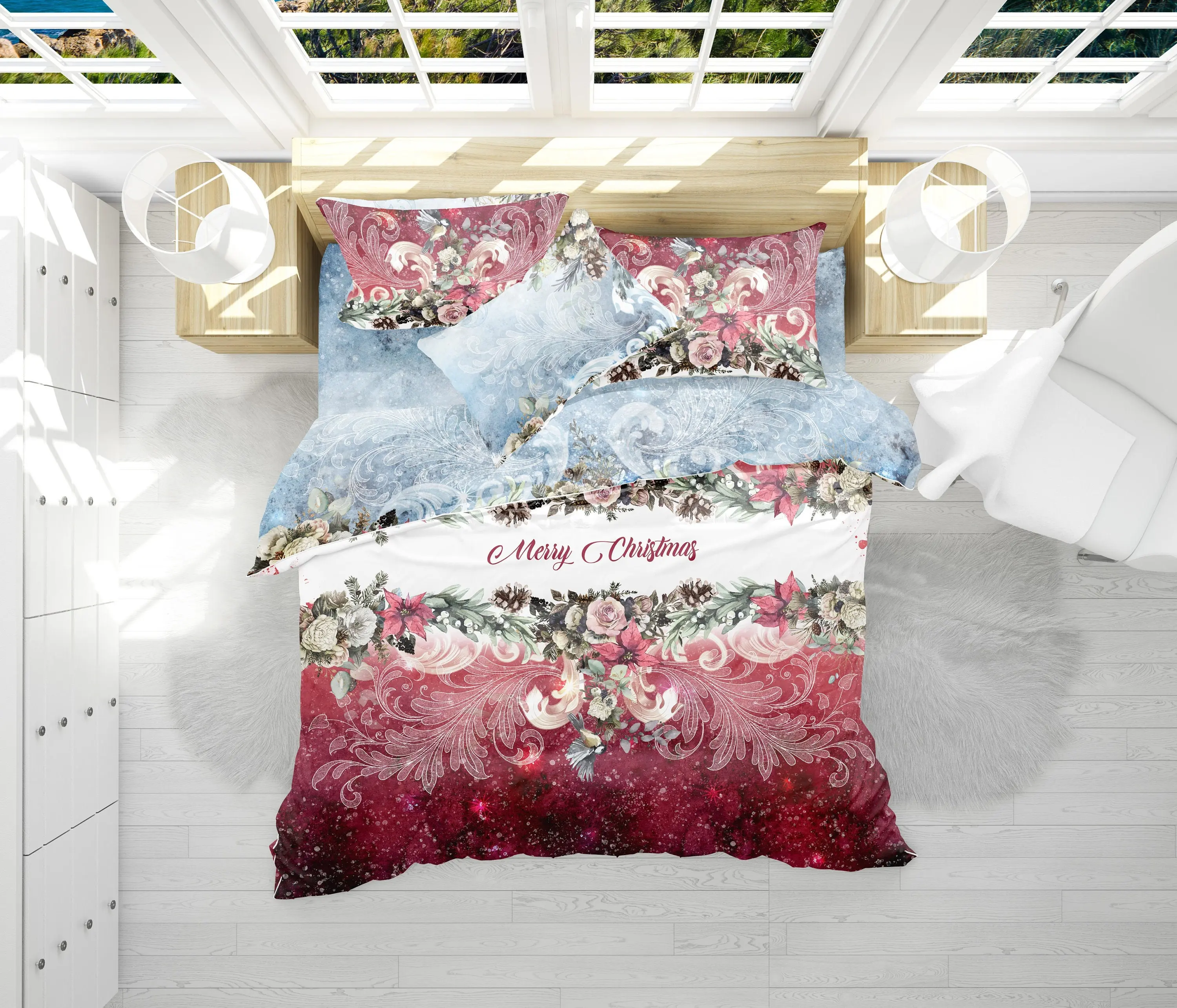 Magic Christmas Day with deer Bedding Set Gift For Your Girlfriend Boyfriend Gift For Love Gift For Friend Best Valentine Present Holiday Gift